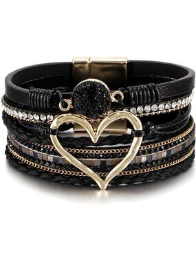 Boho Leather Wrap Bracelet for Women, Western Stacked Cuff Jewelry Accessory